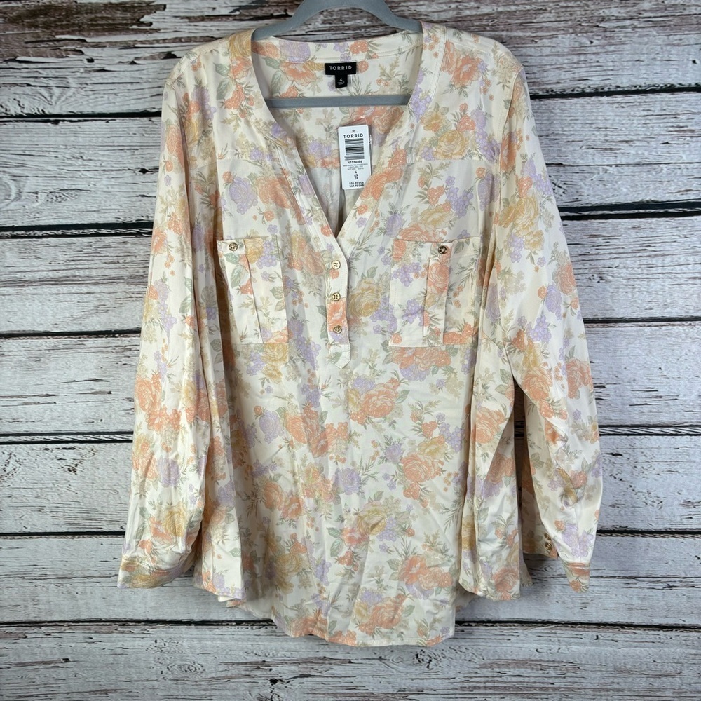 🏷️NWT! Torrid Plus Size 4X | 26 Harper Challis Long Sleeve Blouse Floral Print